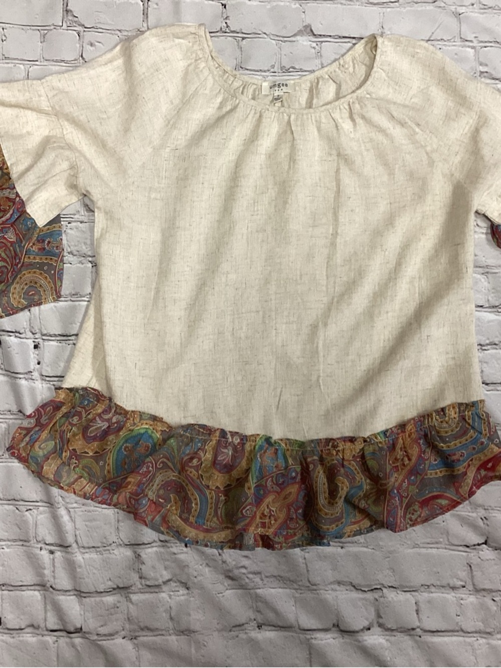 Umgee Cream Gauze Peasant Top with Subtle Texture